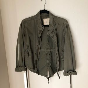 Free people cropped army green utility jacket